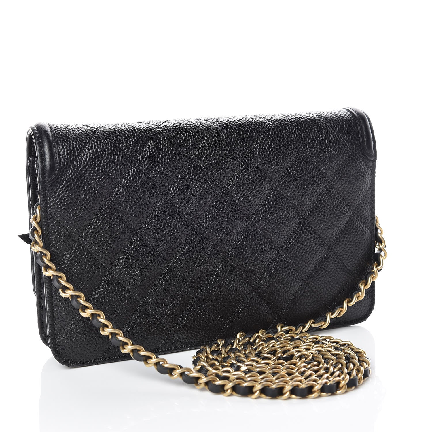 Chanel Caviar Quilted CC Filigree Wallet On Chain WOC Black 3 of 11