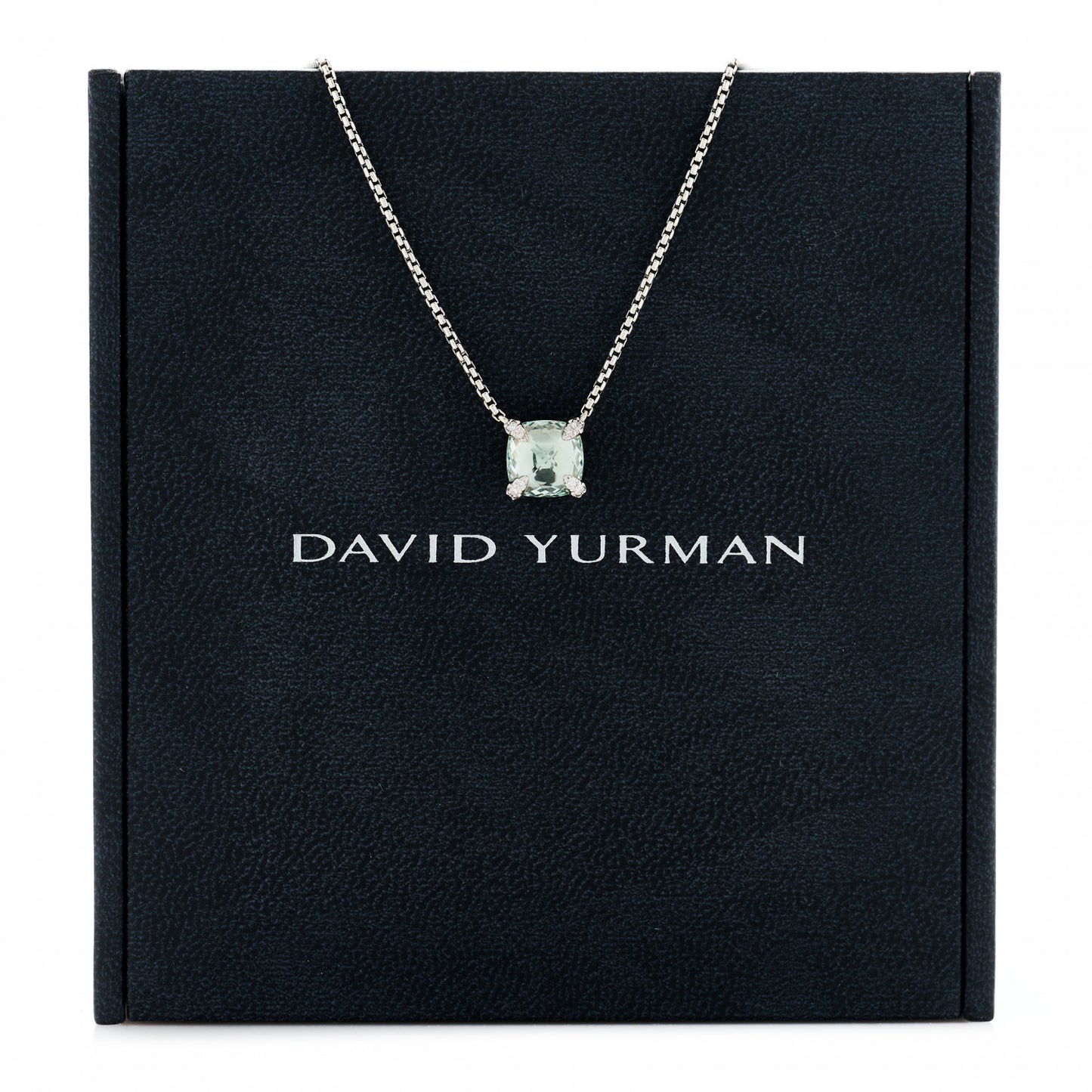 Sterling Silver Diamond Prasiolite 9mm Petite Chatelaine Pendant Necklace