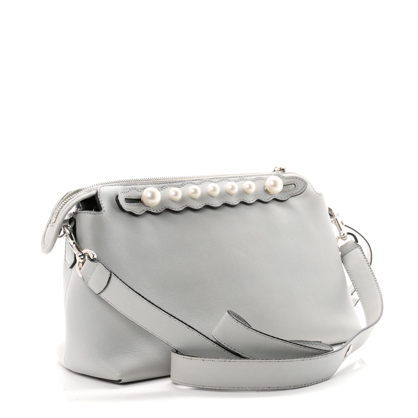 Vitello Dolce Pearl Scalloped Studded Medium By The Way Boston Bag Grigio Perla