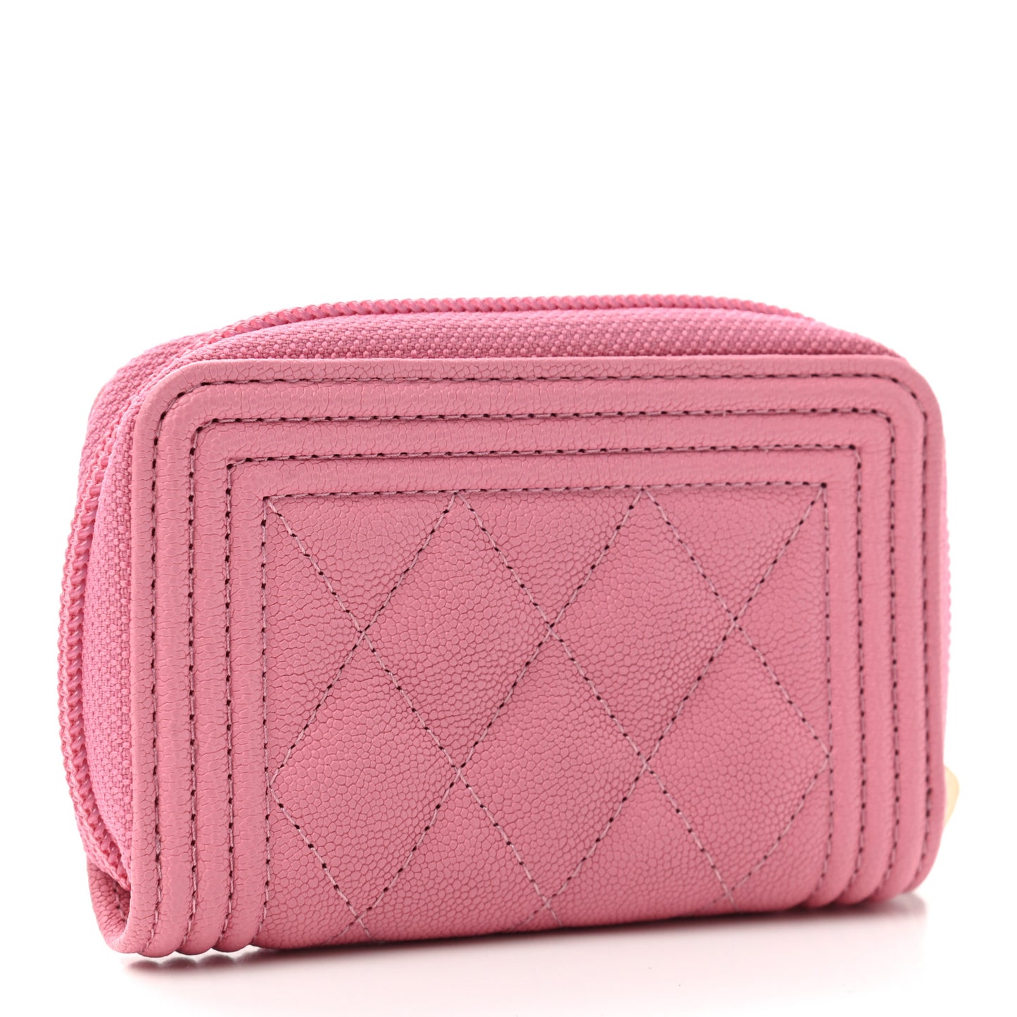Caviar Quilted Boy Zip Around Coin Purse Wallet Light Pink