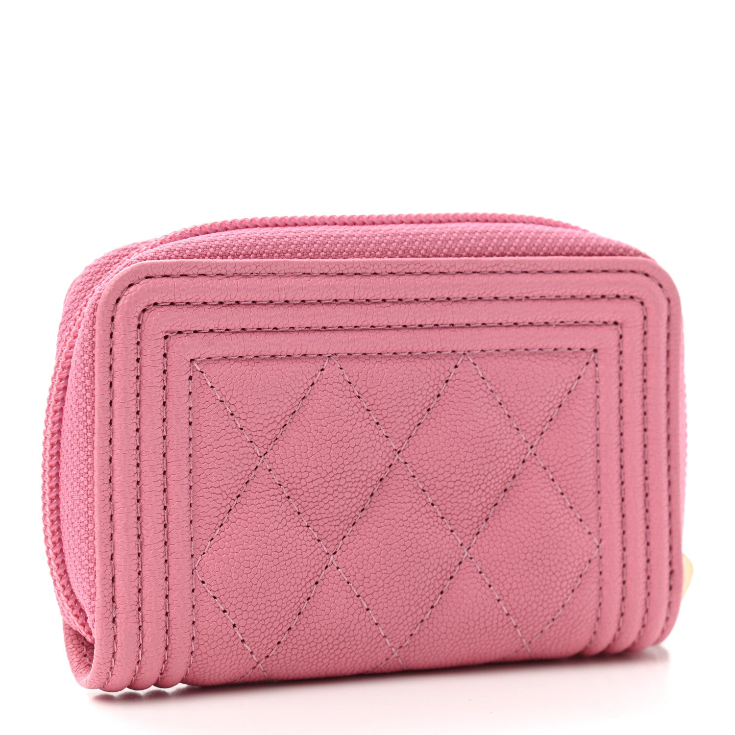 Chanel Caviar Quilted Boy Zip Around Coin Purse Wallet Light Pink 3 of 7