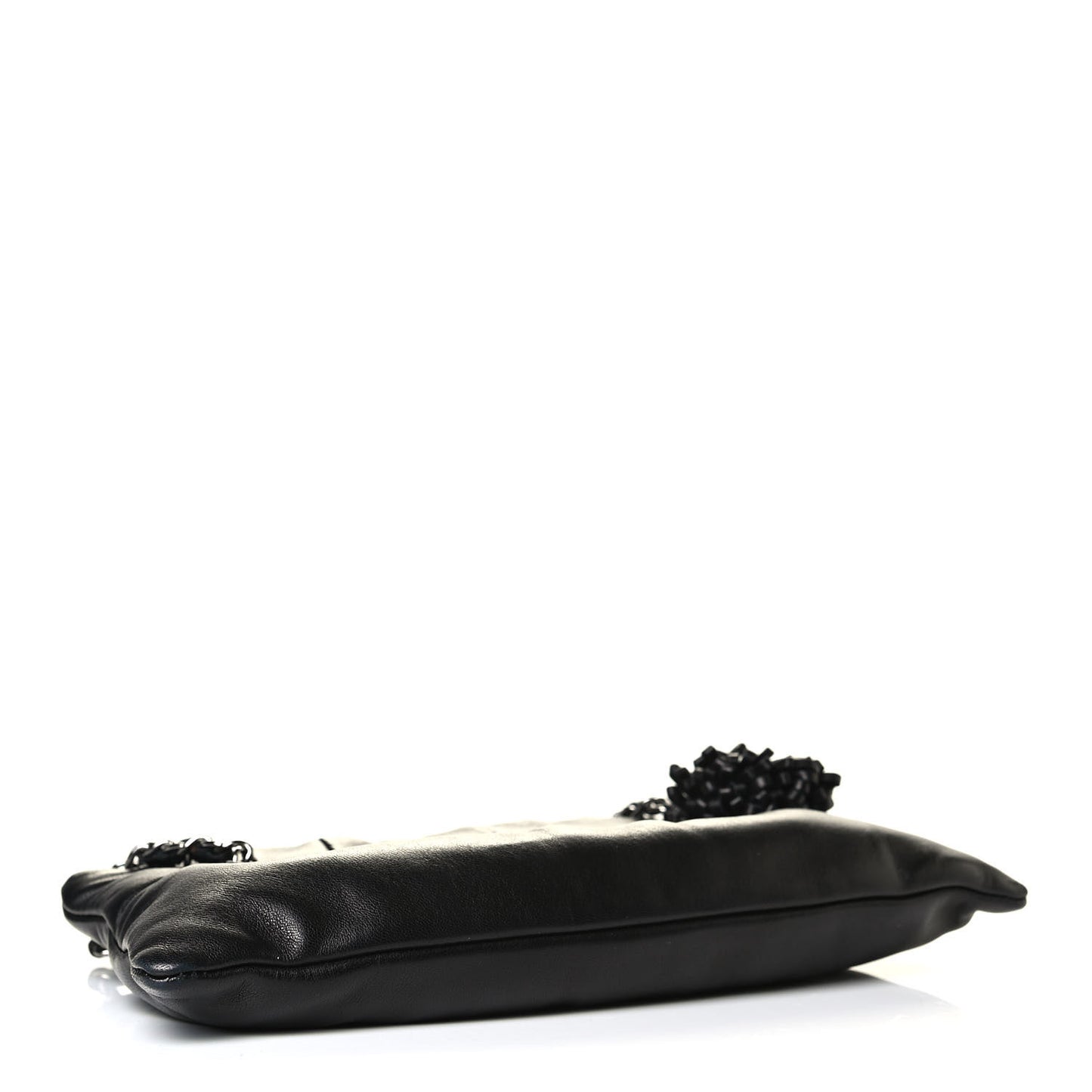 Lambskin Pleated Tassel Shoulder Bag Black