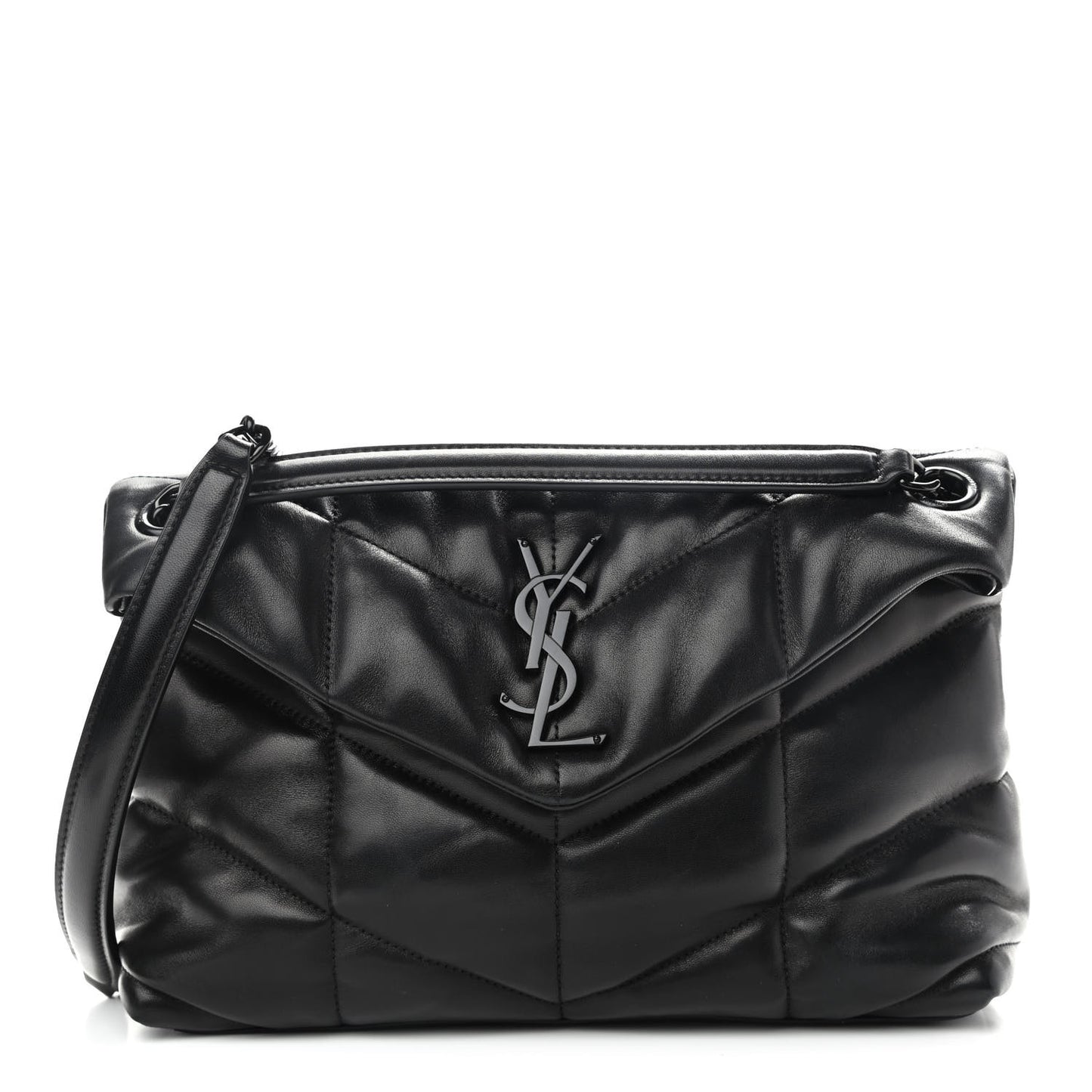 Lambskin Quilted Small Loulou Puffer Monogram Chain Satchel Black