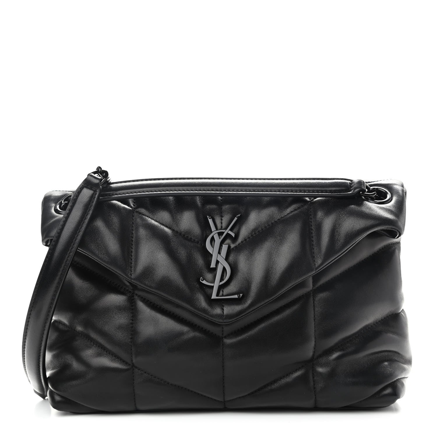 Saint Laurent Lambskin Quilted Small Loulou Puffer Monogram Chain Satchel Black 1 of 9