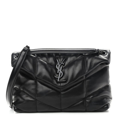 Saint Laurent Lambskin Quilted Small Loulou Puffer Monogram Chain Satchel Black 1 of 9