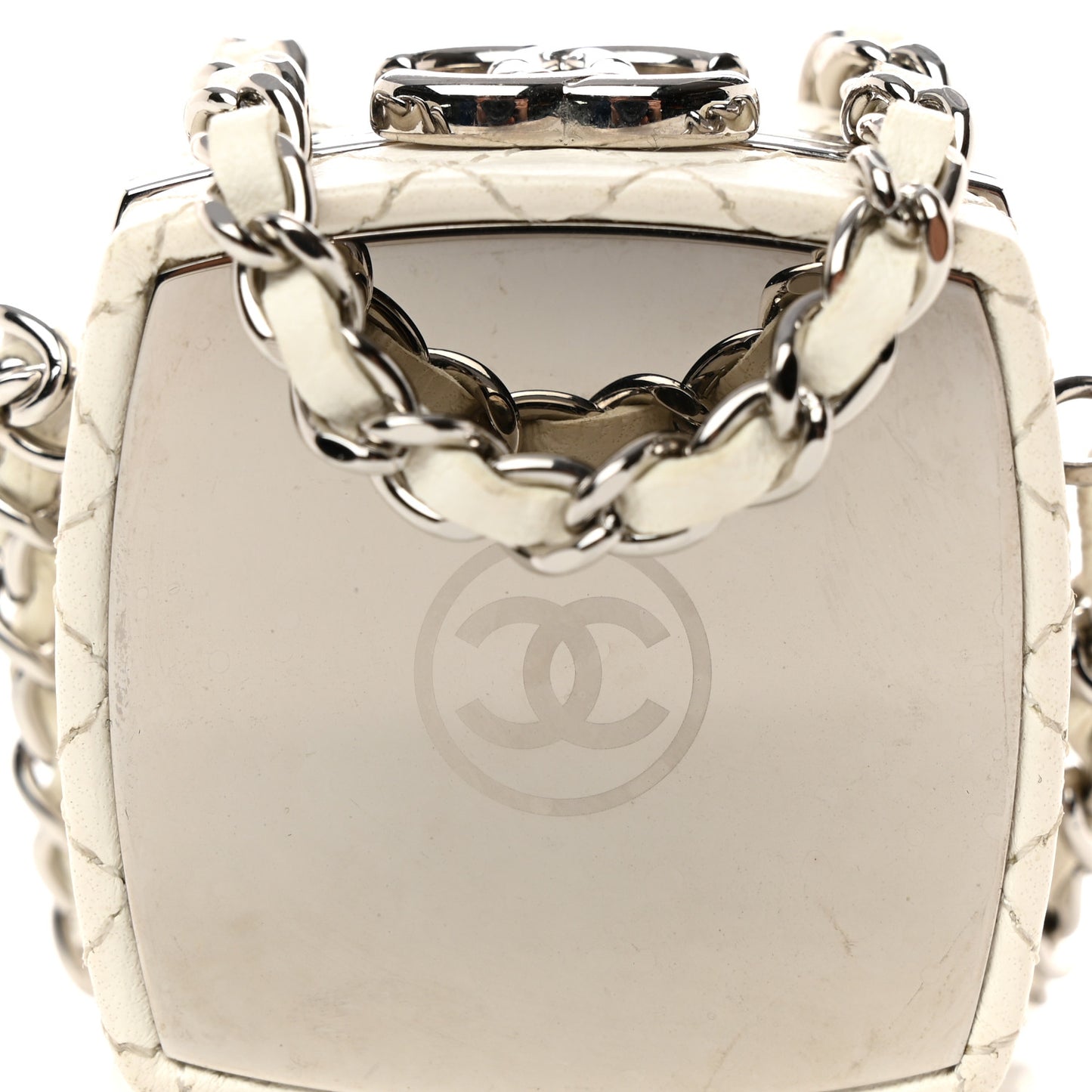 Goatskin Quilted Clutch With Chain White