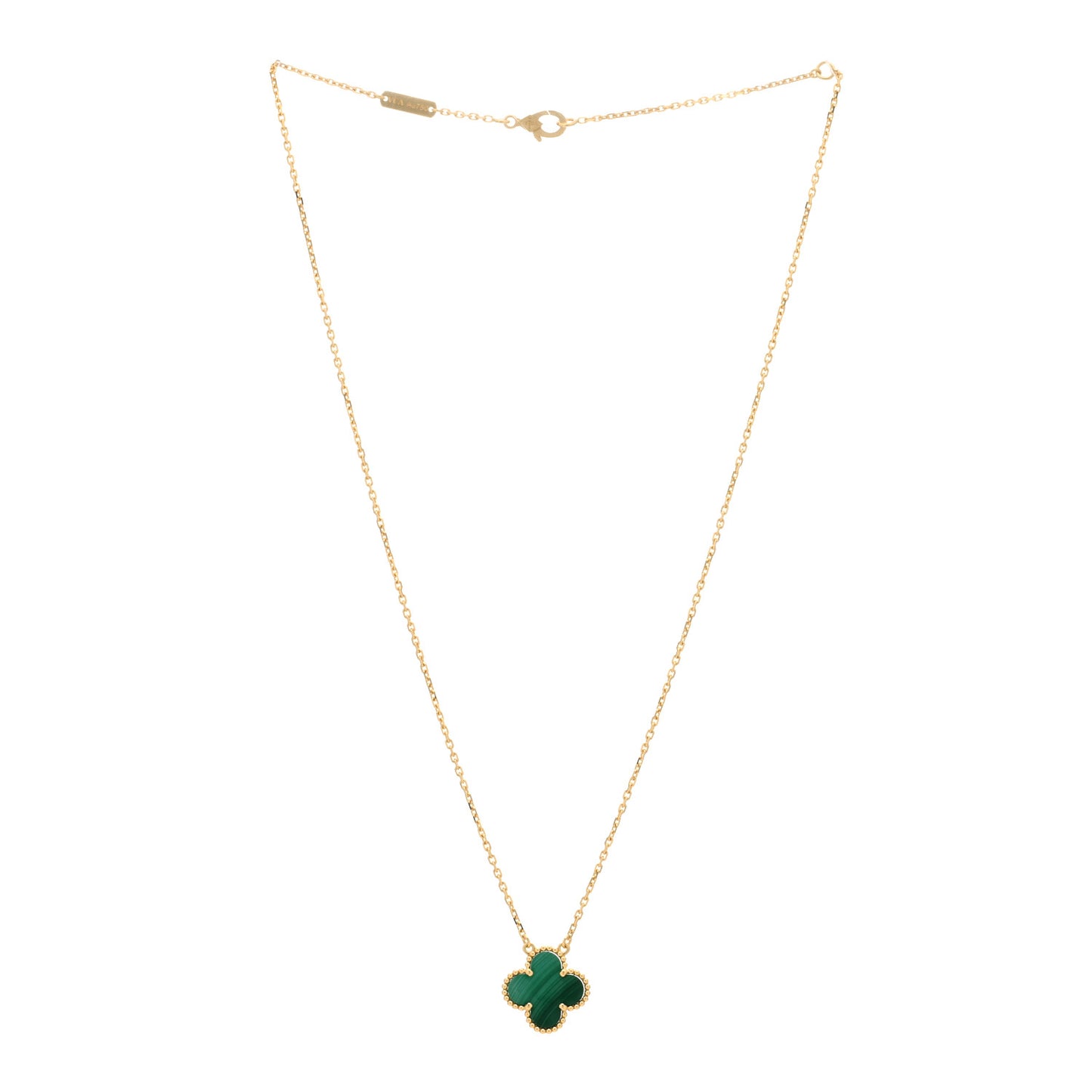 18K Yellow Gold Malachite Vintage Alhambra Pendant Necklace