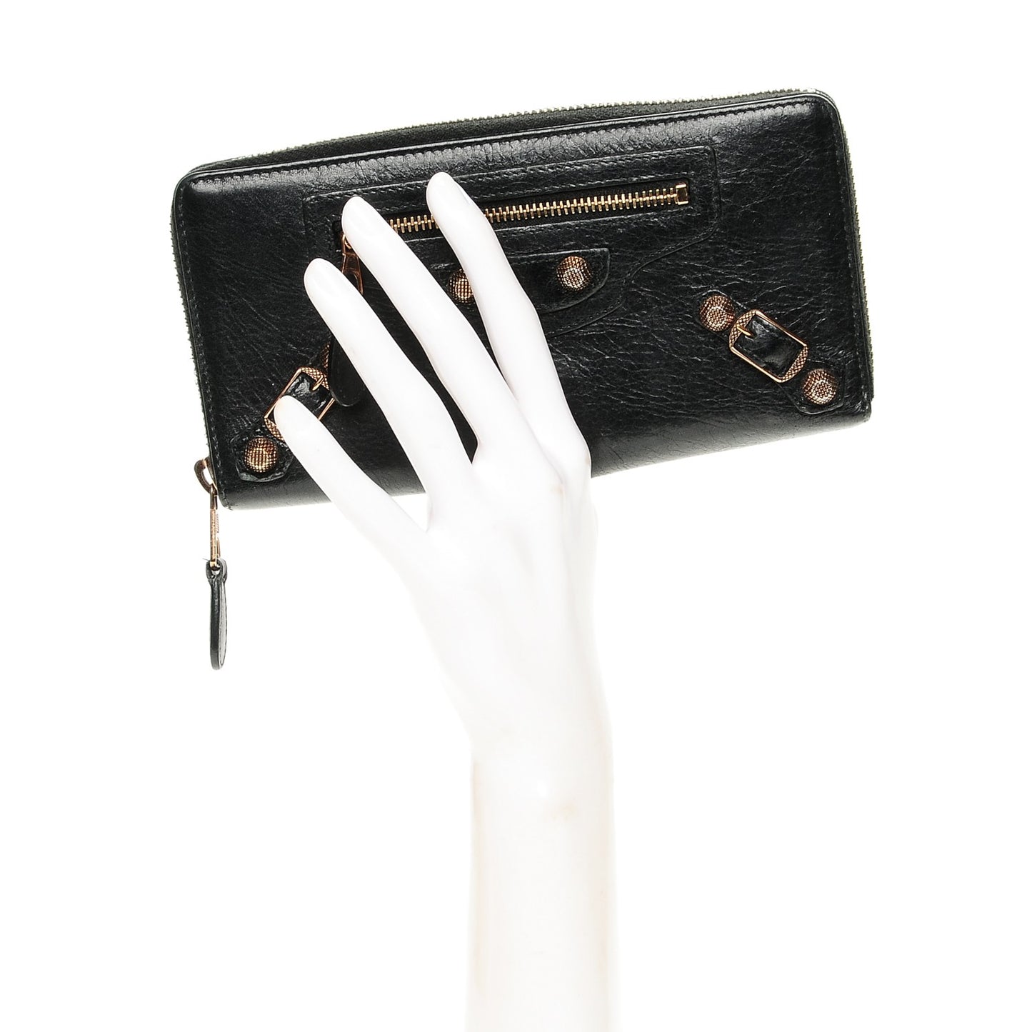 Agneau Giant 12 Rose Gold Hardware Continental Zip Around Wallet Black