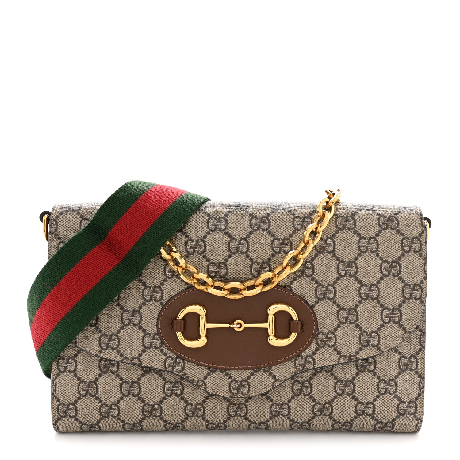 Gucci GG Supreme Monogram Azalea Calfskin Web Small Horsebit 1955 Crossbody Bag Beige Ebony Brown Sugar 1 of 10