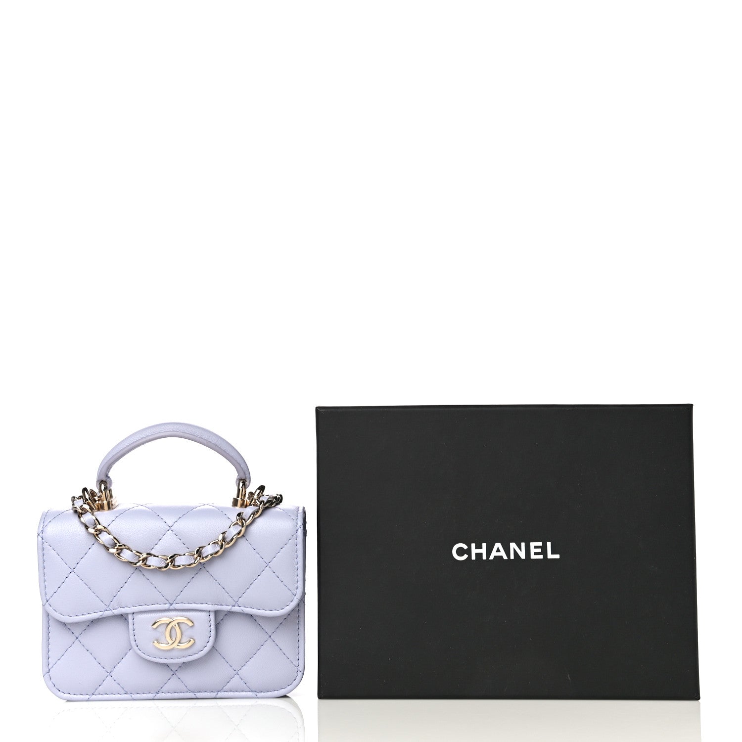 Chanel Lambskin Quilted Top Handle Flap Coin Purse With Chain Light Purple 12 of 12