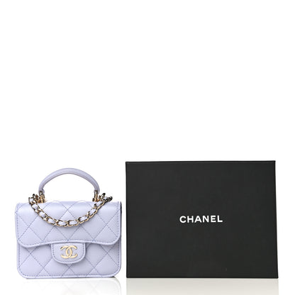 Chanel Lambskin Quilted Top Handle Flap Coin Purse With Chain Light Purple 12 of 12