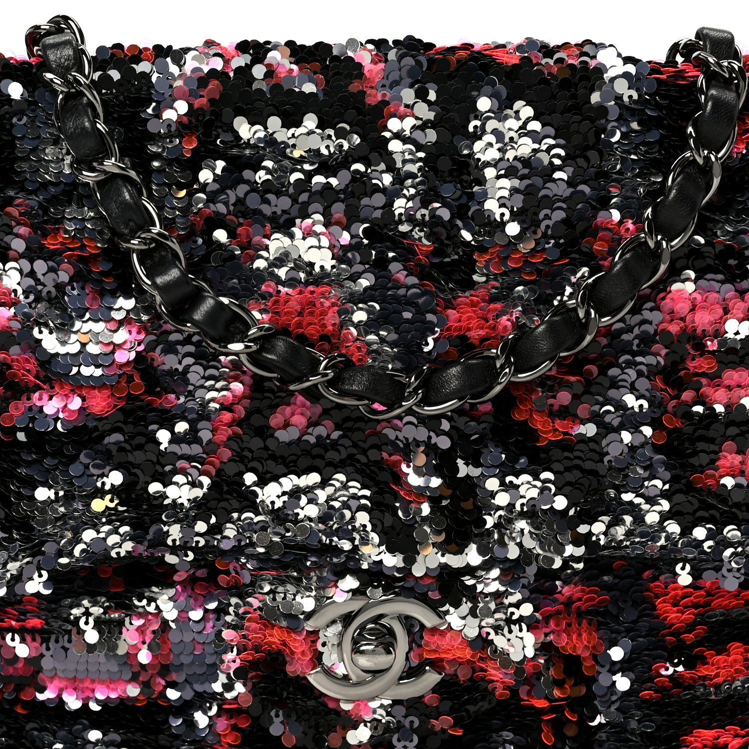 Chanel Sequin Logo Single Flap Pink Silver Black 9 of 11