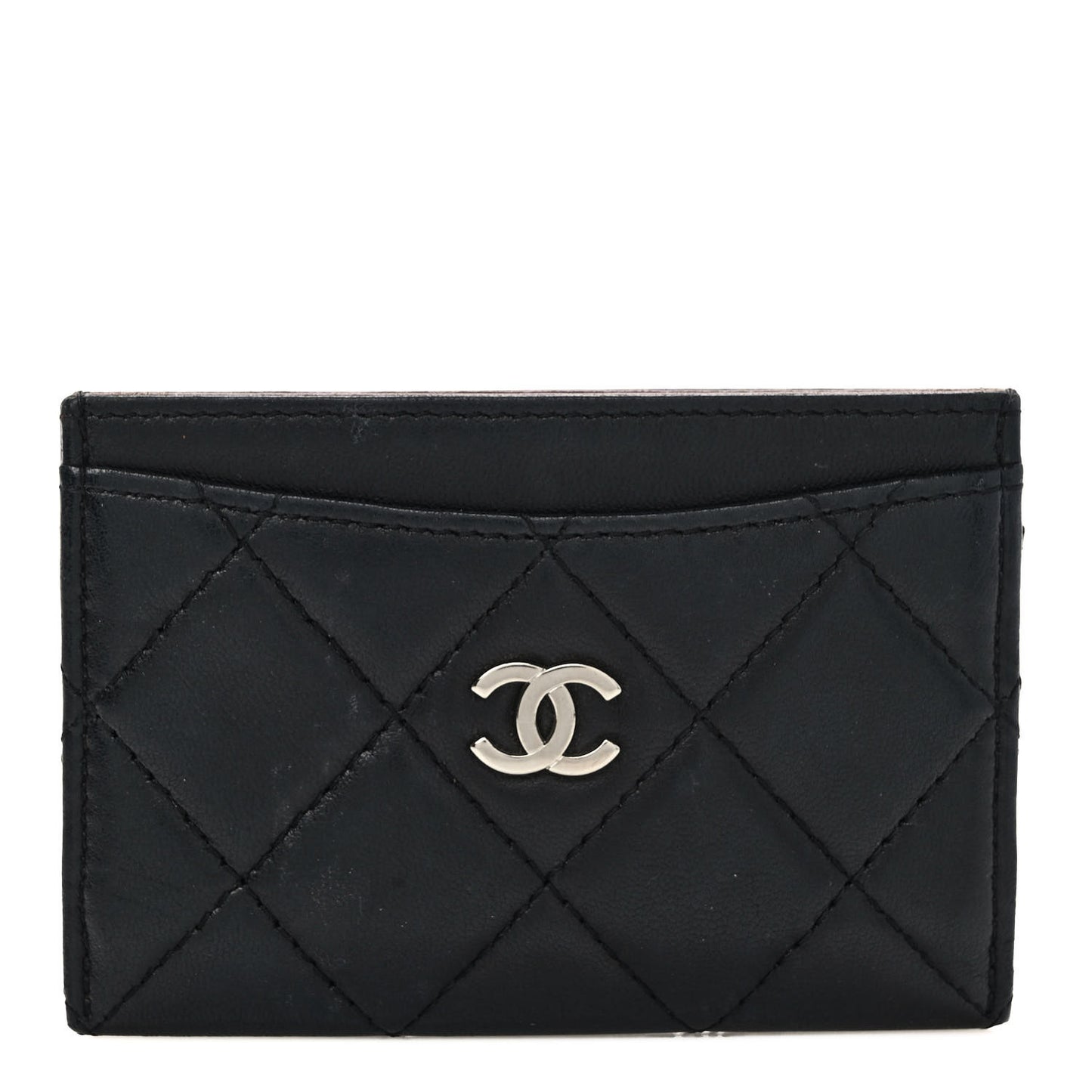 Lambskin Quilted Card Holder Black