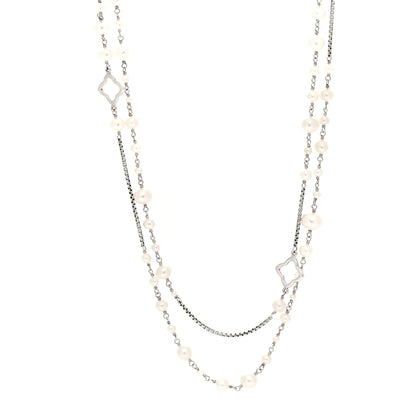 David Yurman Sterling Silver Freshwater Cultured Pearl Quatrefoil Long Chain Necklace 1 of 4
