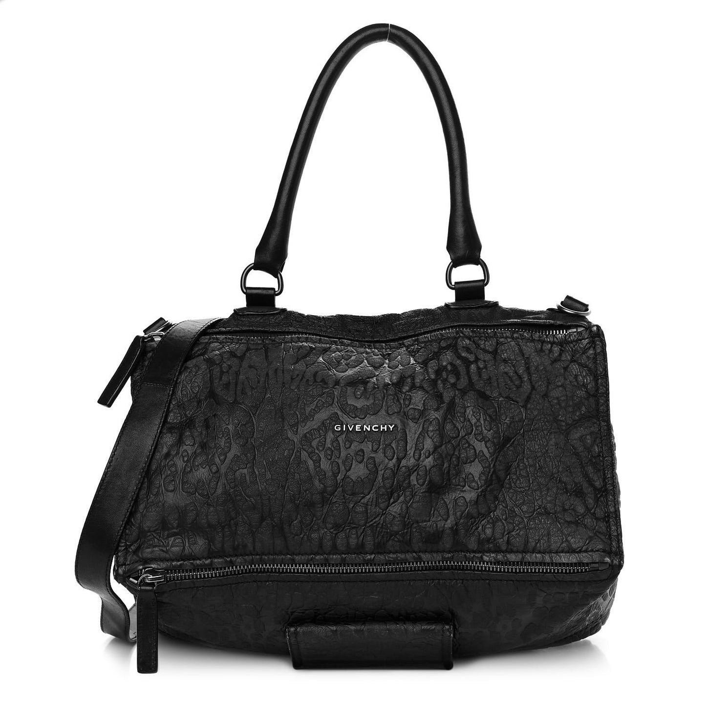 Calfskin Leopard Embossed Large Pandora Black