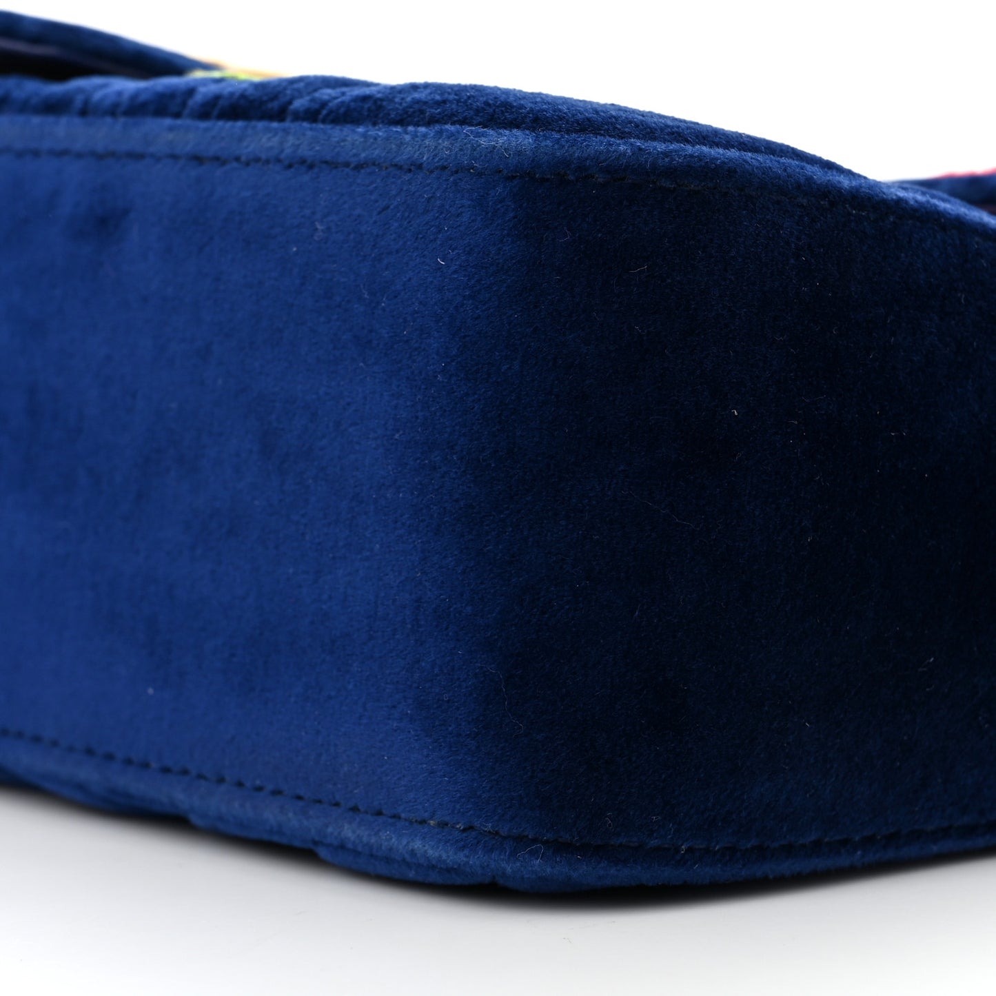 Velvet Matelasse Deer Embroidered Small GG Marmont Shoulder Bag Cobalt