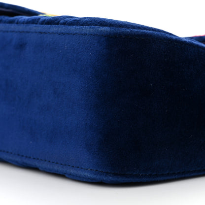 Gucci Velvet Matelasse Deer Embroidered Small GG Marmont Shoulder Bag Cobalt 10 of 10