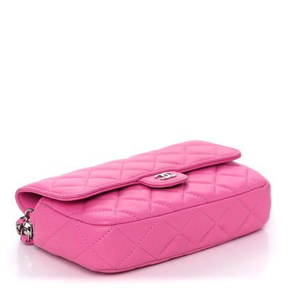 Chanel Lambskin Quilted Flap Phone Holder With Chain Neon Pink 4 of 13
