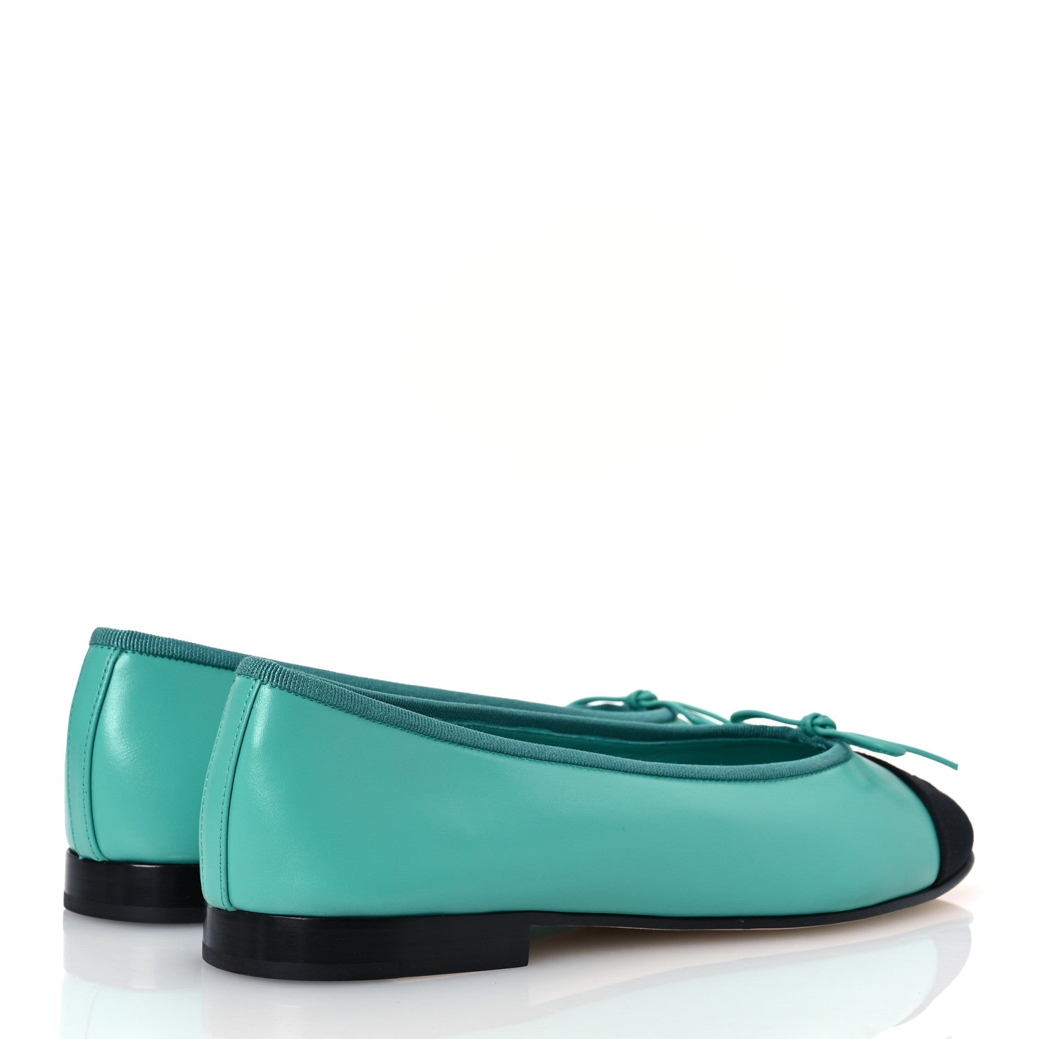 Chanel Calfskin Grosgrain Cap Toe CC Ballerina Flats 38 Turquoise Black 5 of 13