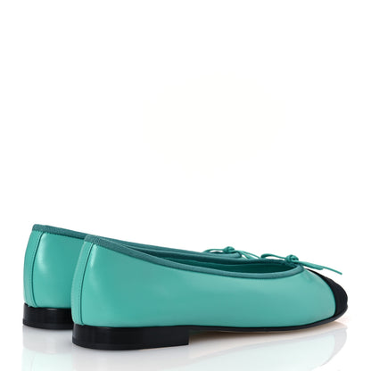 Chanel Calfskin Grosgrain Cap Toe CC Ballerina Flats 38 Turquoise Black 5 of 13