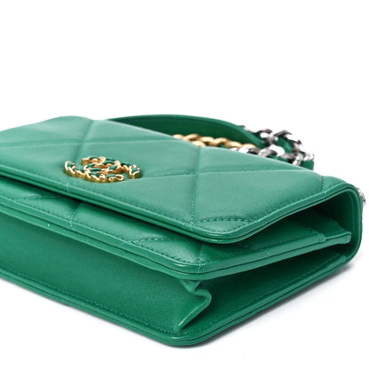 Chanel Shiny Lambskin Quilted Chanel 19 Wallet On Chain WOC Green 12 of 12