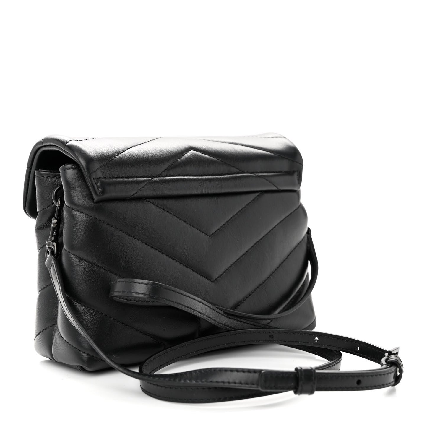 Calfskin Y Quilted Monogram Monochrome Toy Loulou Crossbody Bag Black
