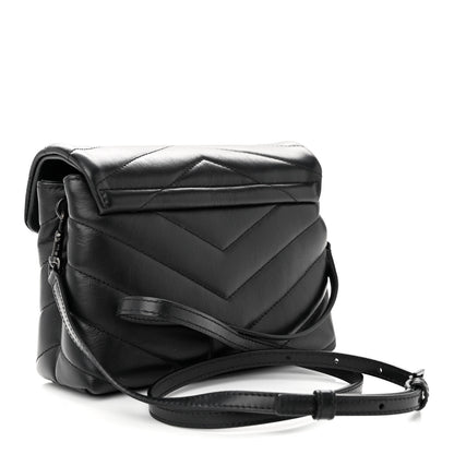 Saint Laurent Calfskin Y Quilted Monogram Monochrome Toy Loulou Crossbody Bag Black 3 of 10