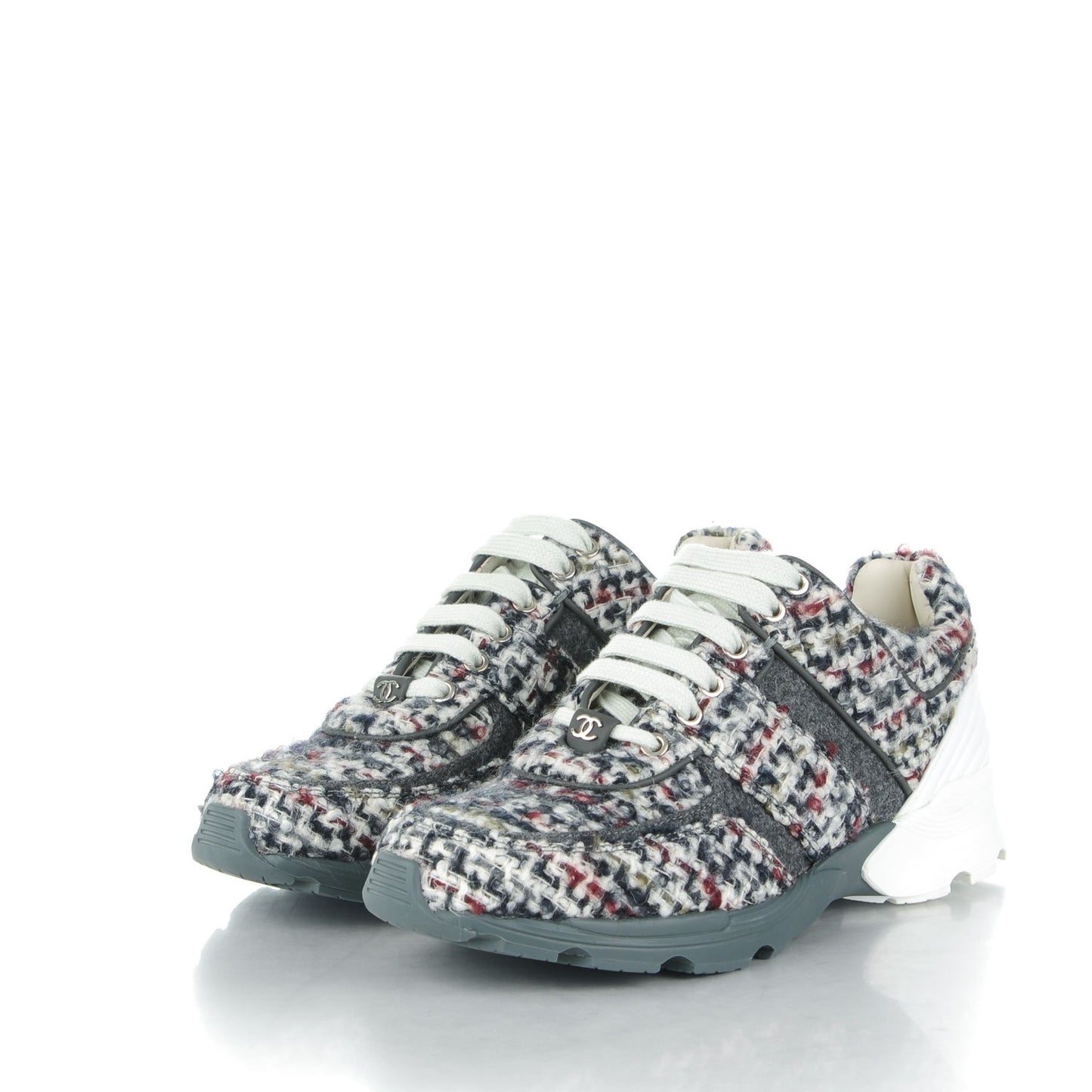 Tweed Calfskin Sneakers 38 Ecru Navy