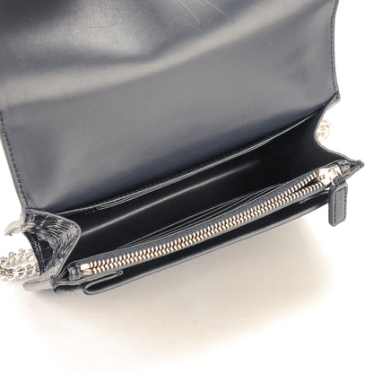 Saint Laurent Calfskin Crocodile Embossed Monogram Sunset Chain Wallet Navy Blue 5 of 7