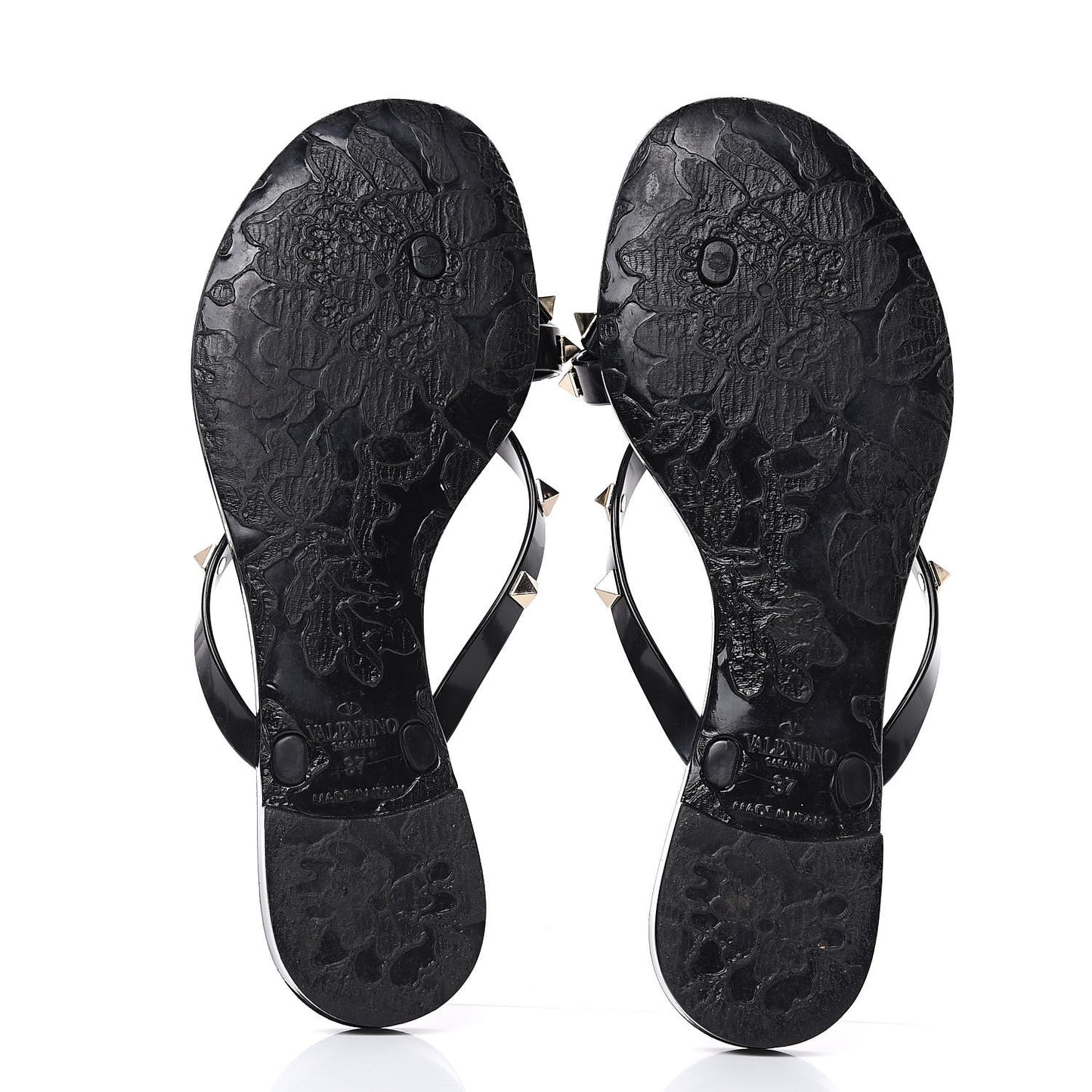 PVC Jelly Rockstud Bow Thong Sandals 37 Black