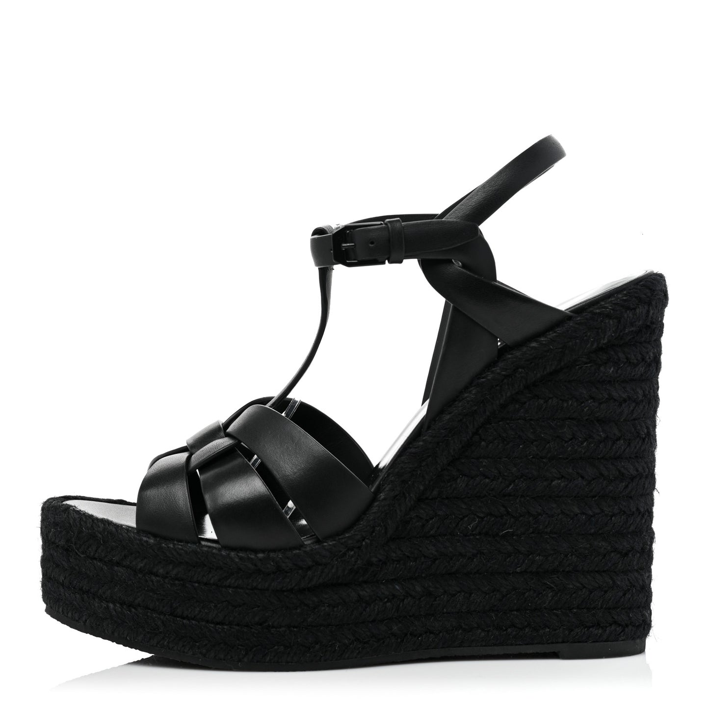Calfskin Tribute 95 Platform Espadrille Wedge Sandals 40 Black