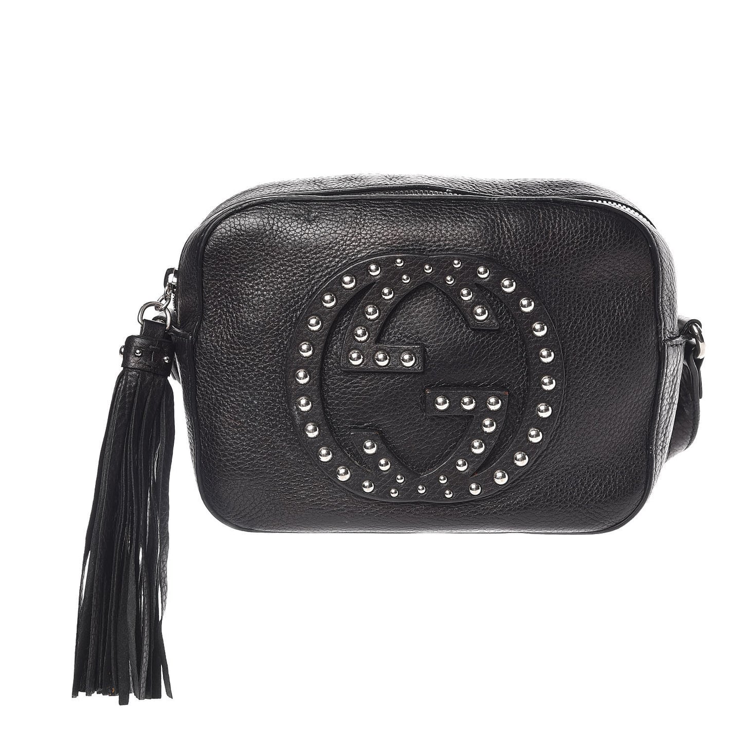 Pebbled Calfskin Studded Small Soho Disco Bag Black