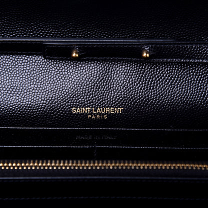 Saint Laurent Grain De Poudre Matelasse Chevron Monogram Chain Wallet Black 8 of 9