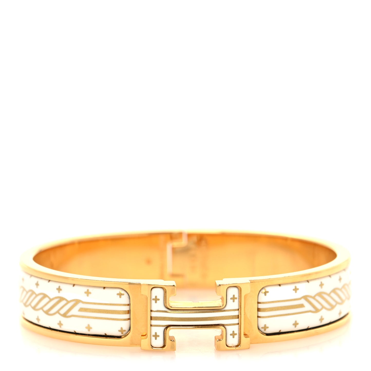 Enamel Printed Quadrige Au Fil Narrow Clic Clac H Bracelet PM Orfevre Jaune Or Blanc