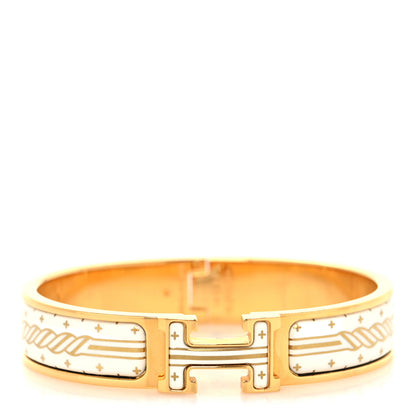 Hermes Enamel Printed Quadrige Au Fil Narrow Clic Clac H Bracelet PM Orfevre Jaune Or Blanc 1 of 4