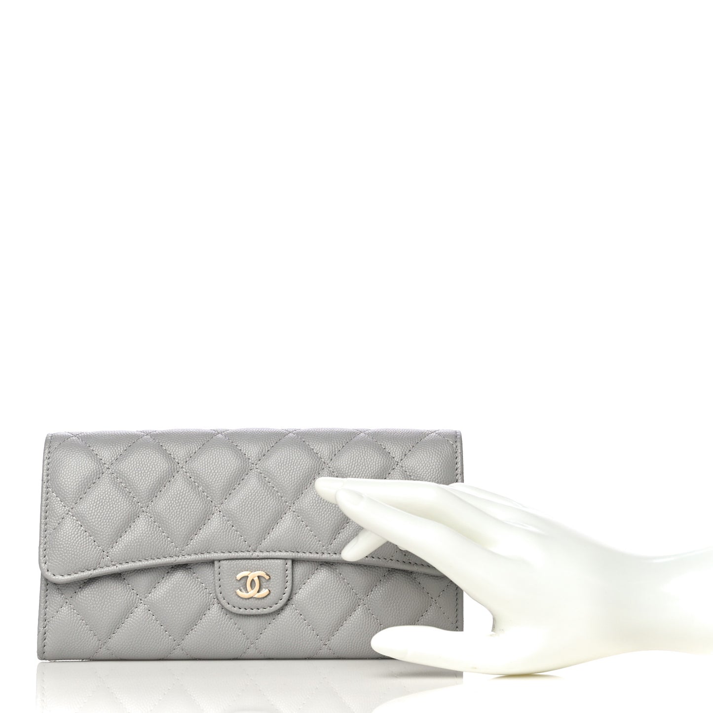 Caviar Quilted Large Flap Wallet Grey