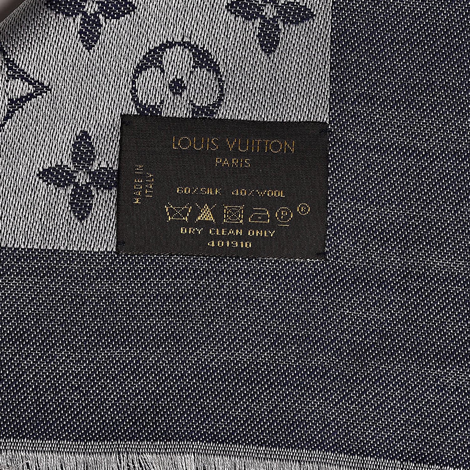Louis Vuitton Wool Silk Monogram Denim Shawl Blue 4 of 4