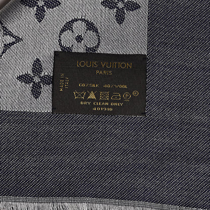 Louis Vuitton Wool Silk Monogram Denim Shawl Blue 4 of 4
