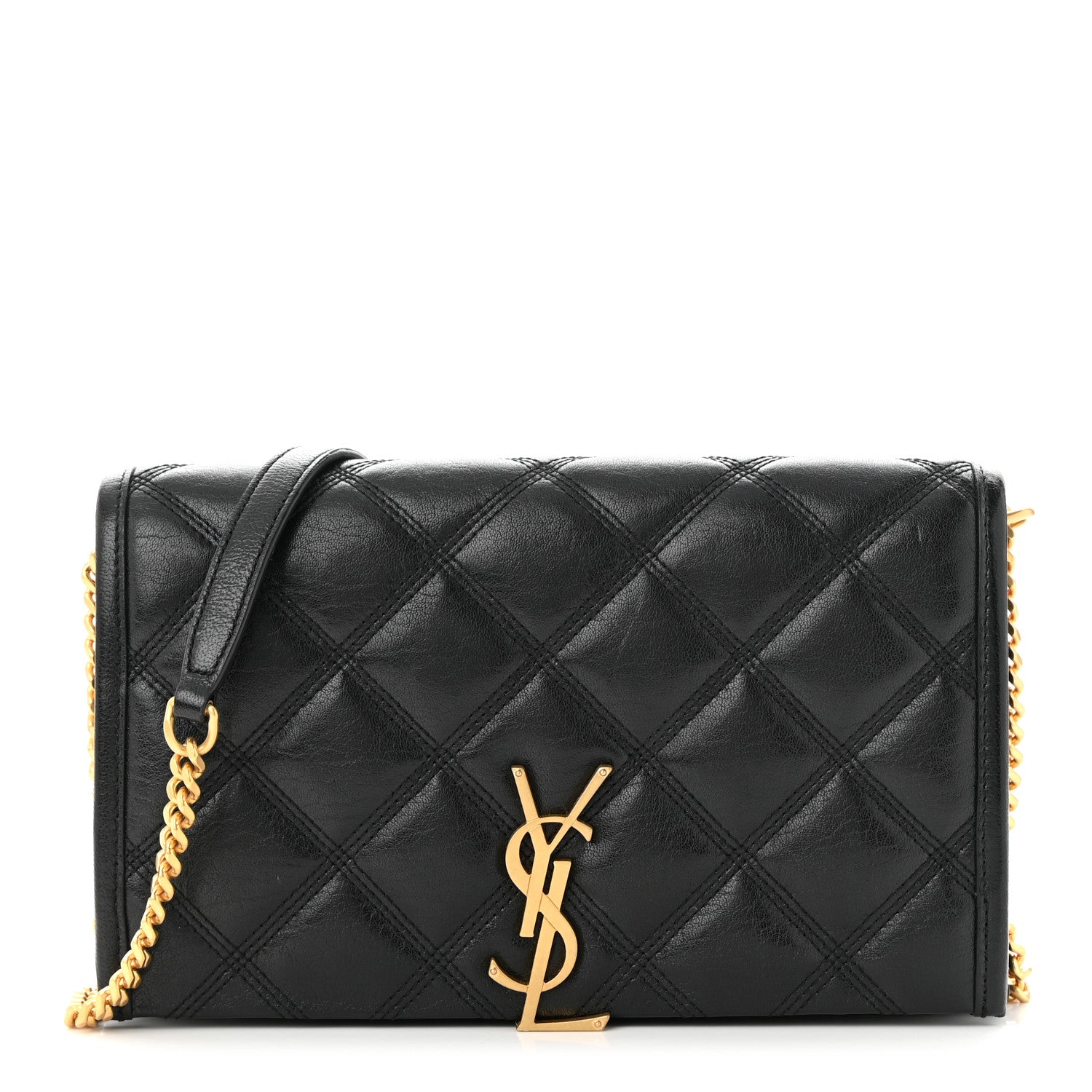 Saint Laurent Lambskin Diamond Quilted Becky Chain Wallet Black 1 of 10