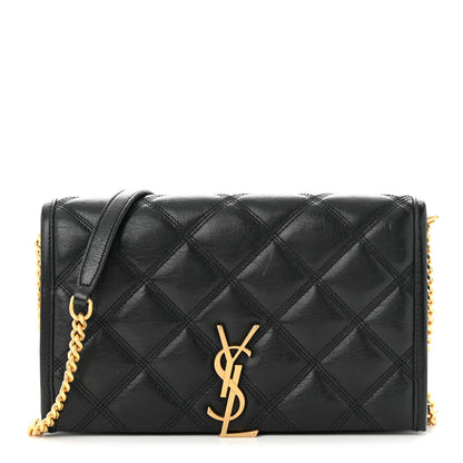 Saint Laurent Lambskin Diamond Quilted Becky Chain Wallet Black 1 of 10