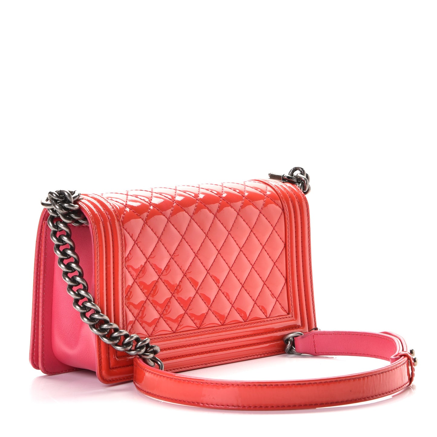 Patent Calfskin Enamel Quilted Medium Boy Flap Dark Pink