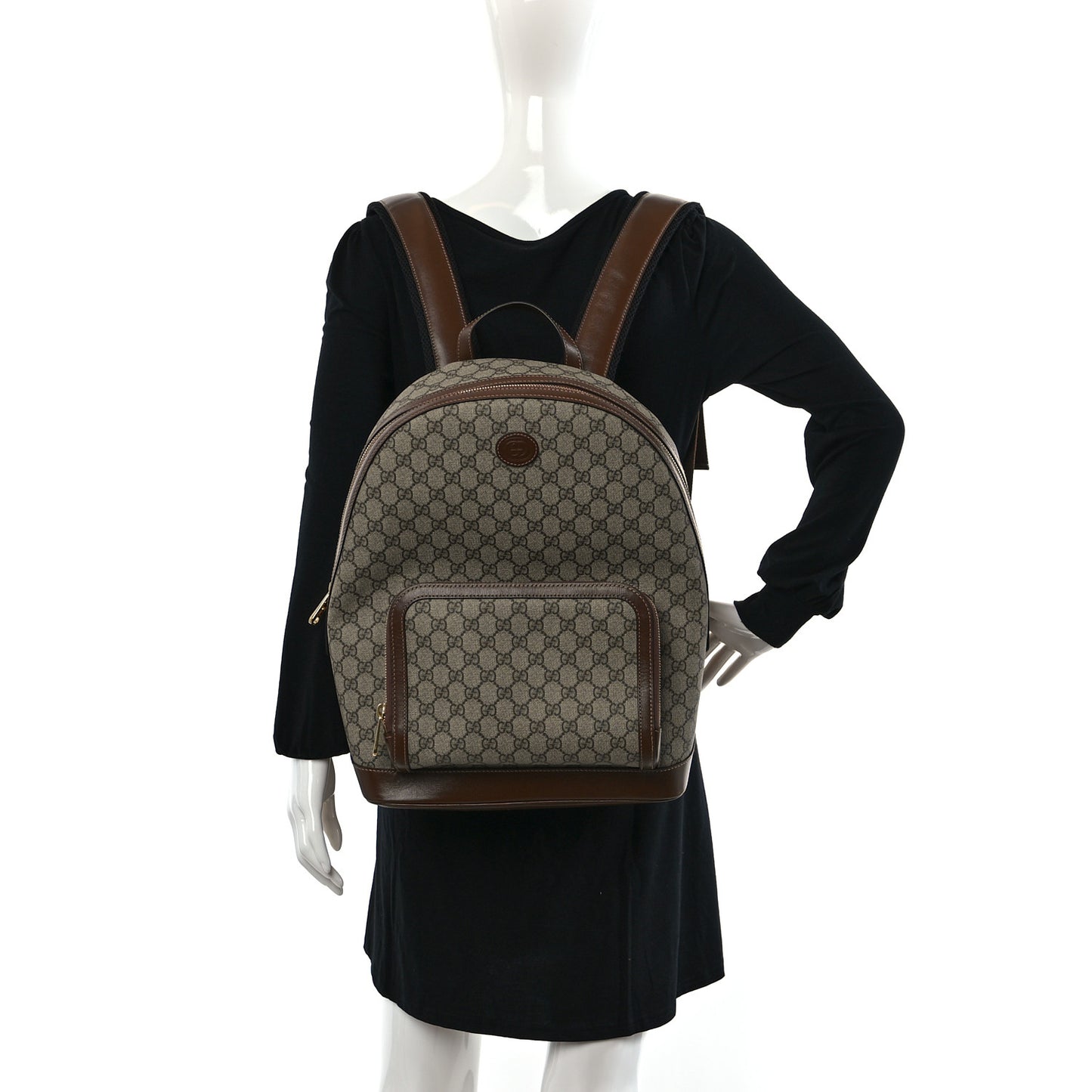 GG Supreme Monogram Textured Calfskin Retro Interlocking G Backpack Brown Beige
