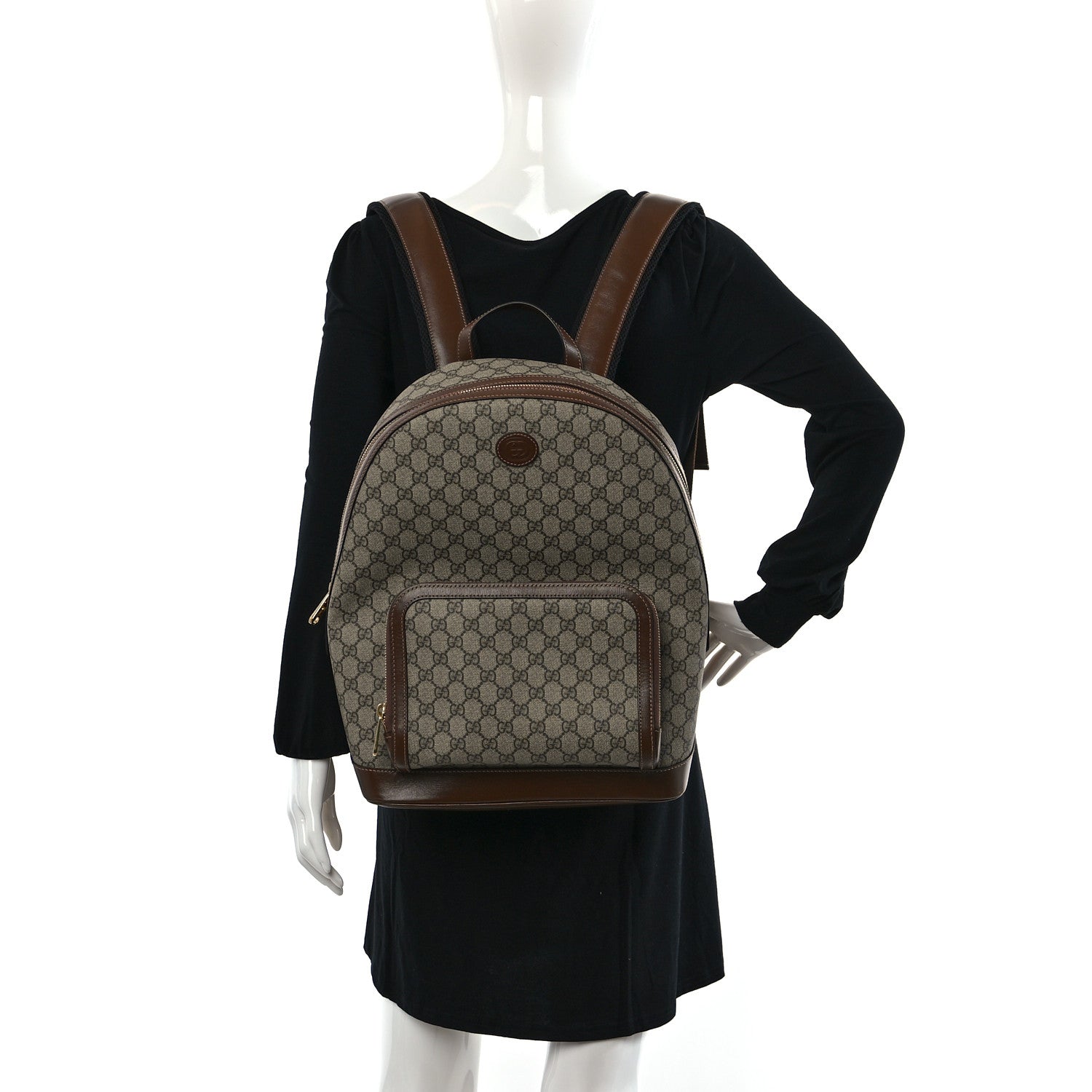 Gucci GG Supreme Monogram Textured Calfskin Retro Interlocking G Backpack Brown Beige 2 of 12