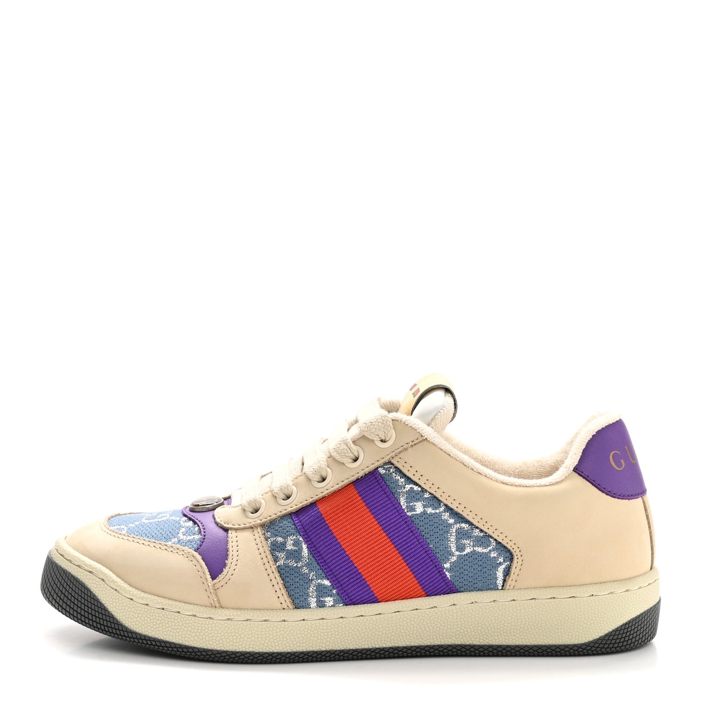 Calfskin Lame GG Monogram Web Womens Screener Sneakers 36 Blue Silver Dusty Milk Shine Purple