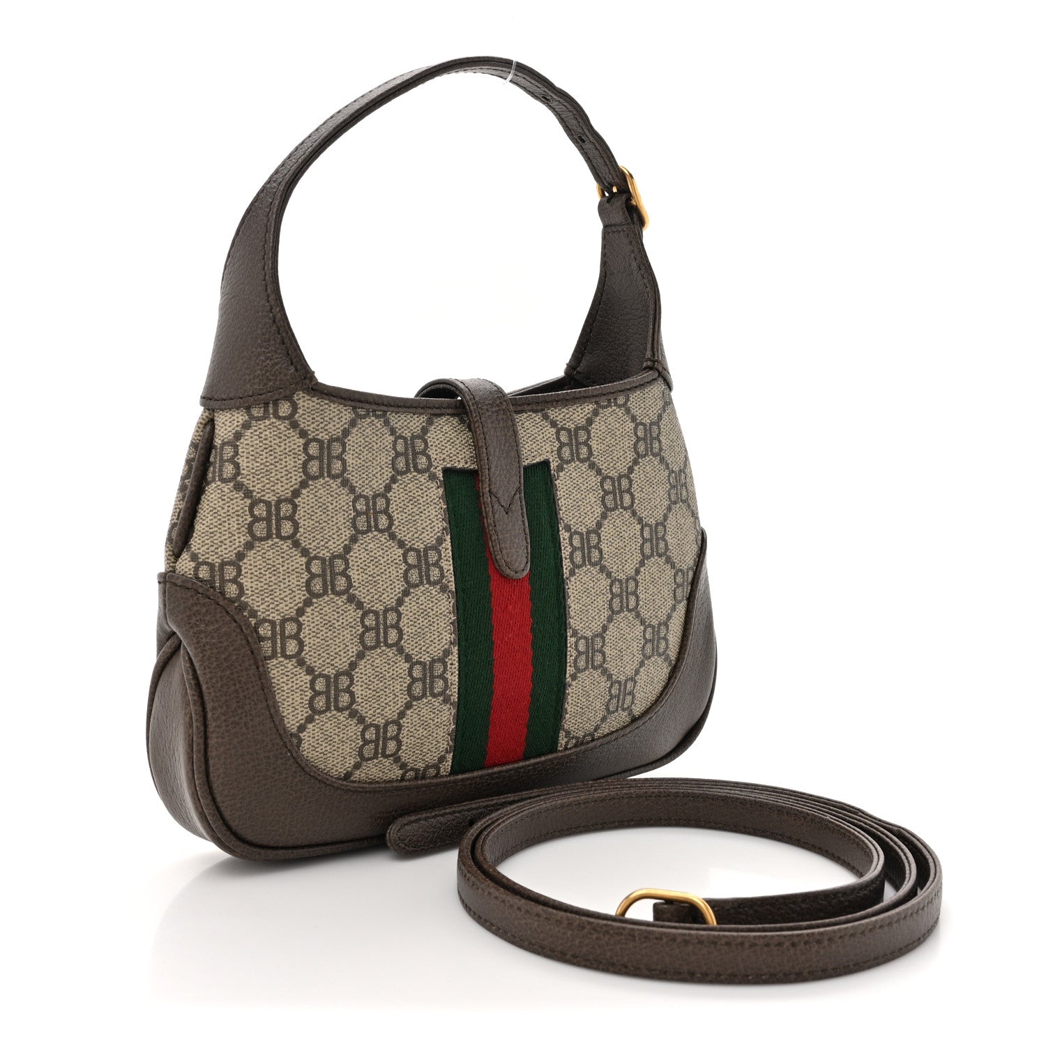 Gucci X BALENCIAGA BB Supreme Monogram Calfskin Web Mini Jackie 1961 Hobo Beige Ebony 3 of 11