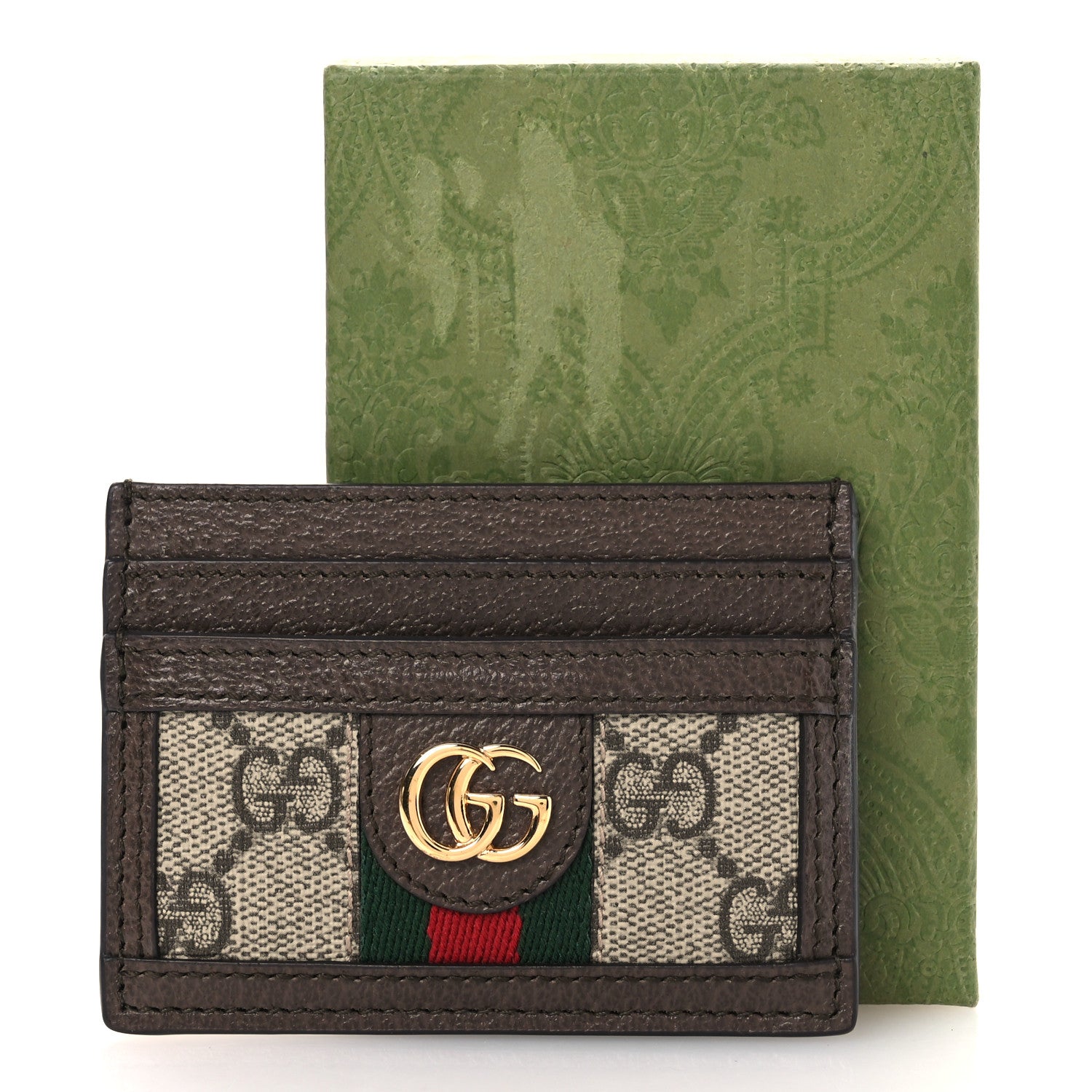 Gucci GG Supreme Monogram Textured Dollar Calfskin Ophidia Card Holder Beige Ebony New Acero 7 of 7