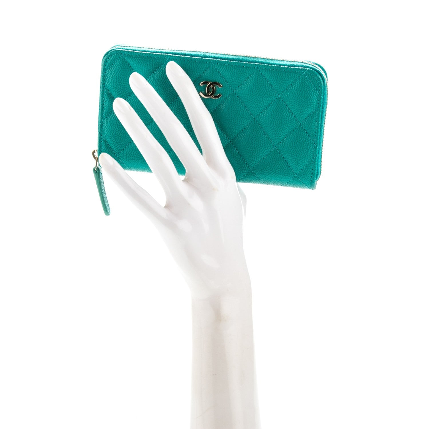 Chanel Caviar Quilted Small Zip Around Wallet Turquoise 2 of 8