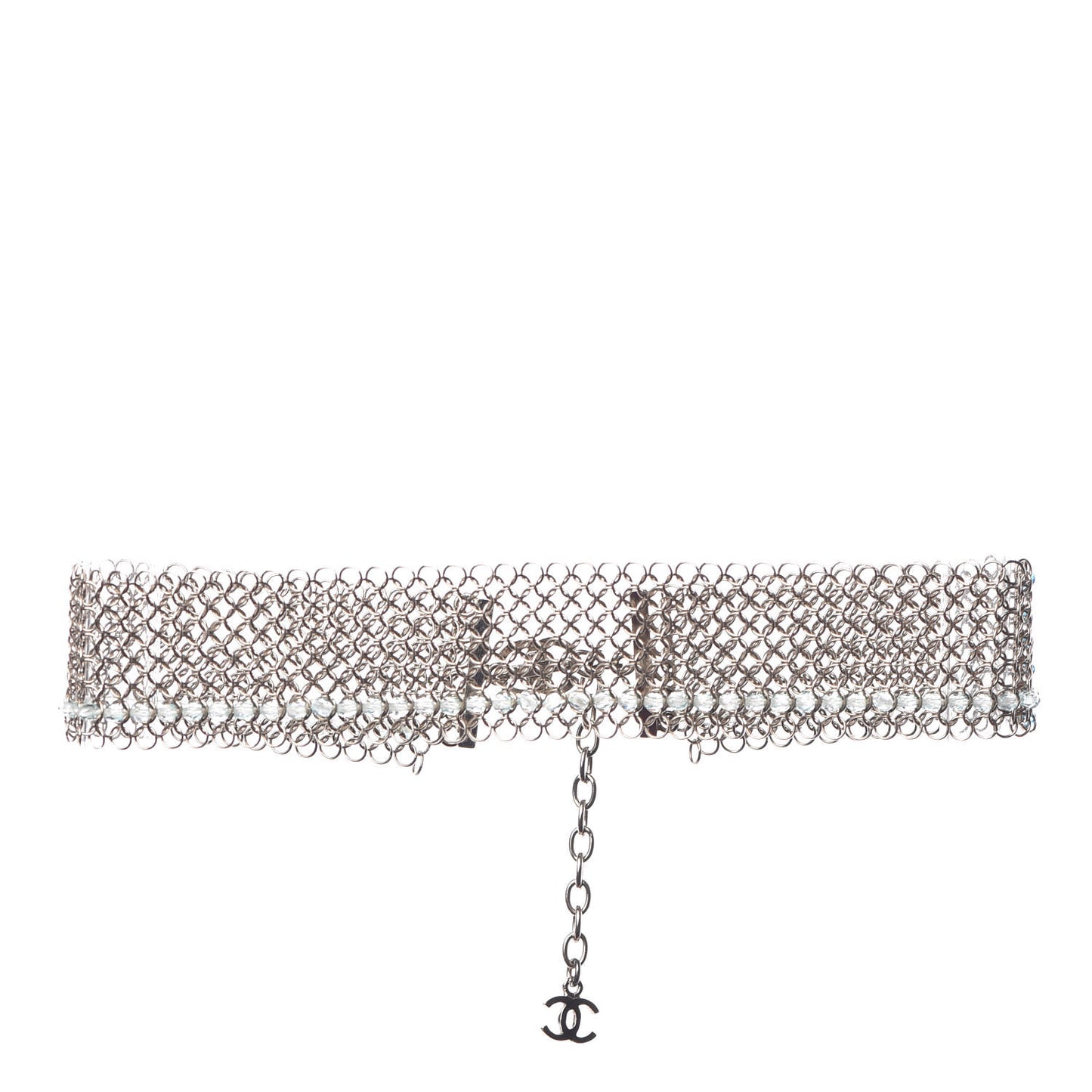 Mesh Beaded Choker Necklace Silver