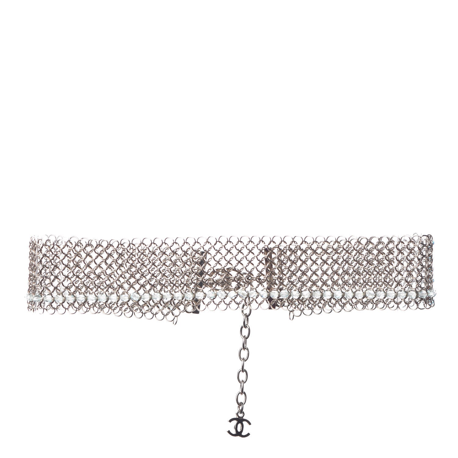 Chanel Mesh Beaded Choker Necklace Silver 1 of 3