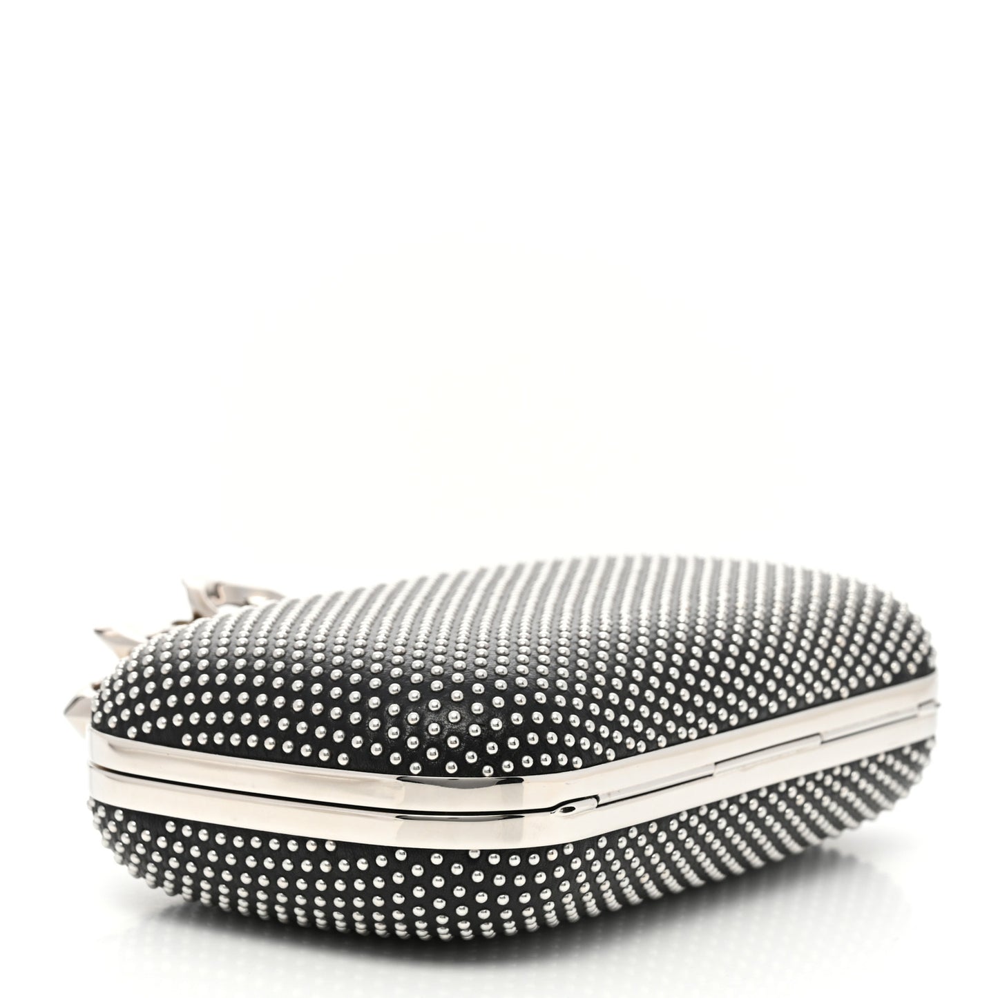 Calfskin Studded Skull Four Ring Knuckle Clutch Black
